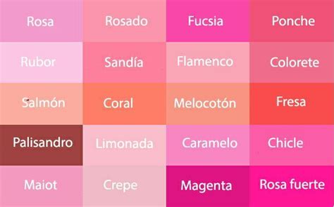nombres del color rosa